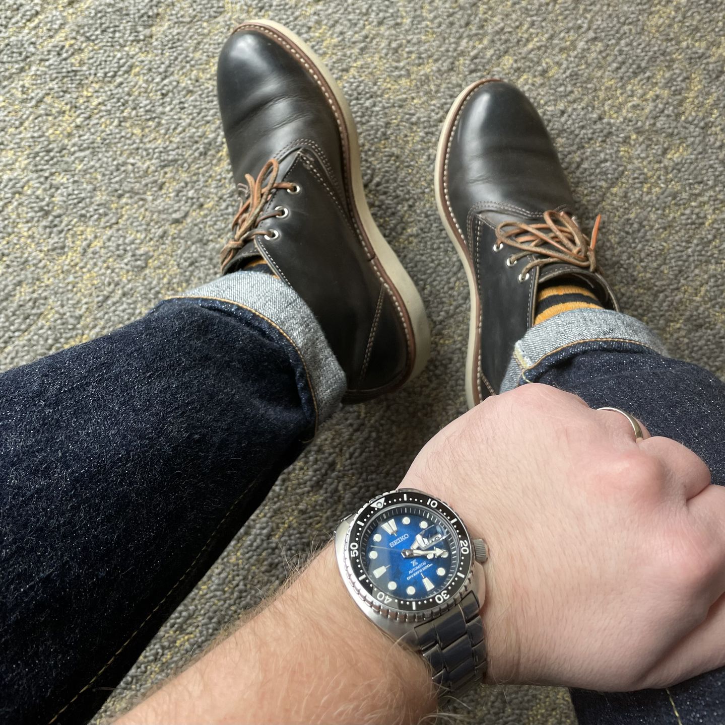 Customer photo review of Retro Striped Cotton Socks - Black/Blue