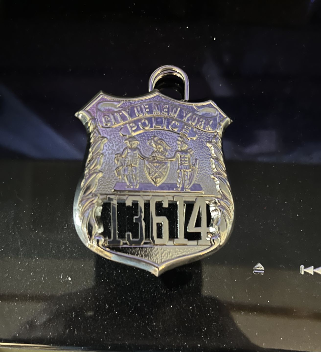 Customer photo review of NY New York Police Officer Badge Replica Movie Props *Customizable Badge Number*