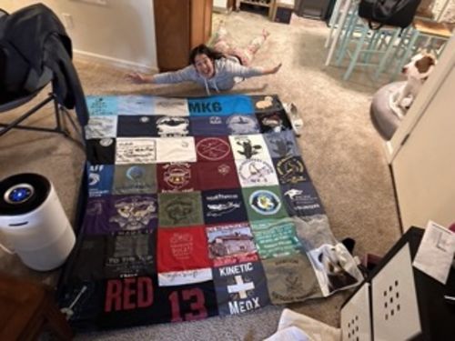 T-shirt quilt with sewing, quilting themes by Jaquielyn from CA