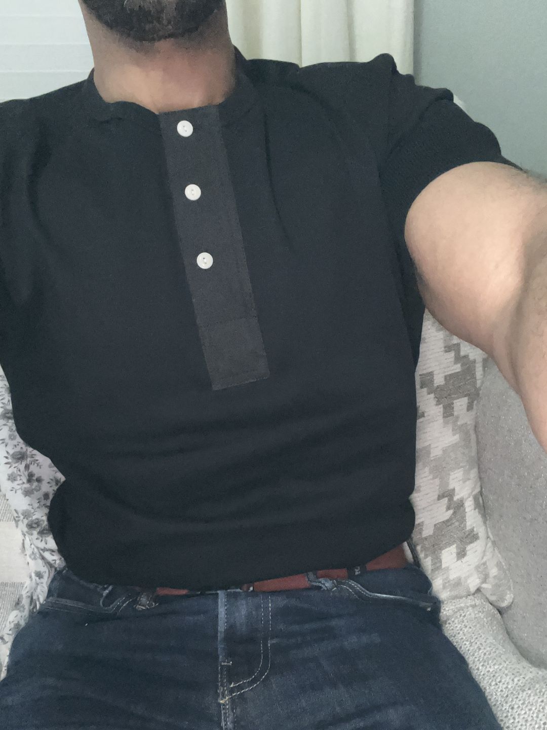 Customer photo review of Vintage Short Sleeve Henley T-Shirt - Black