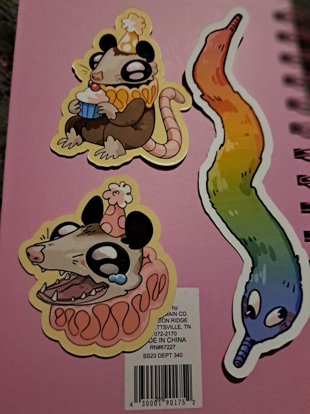 Customer photo review of Sad Party Opossum Stickers!
