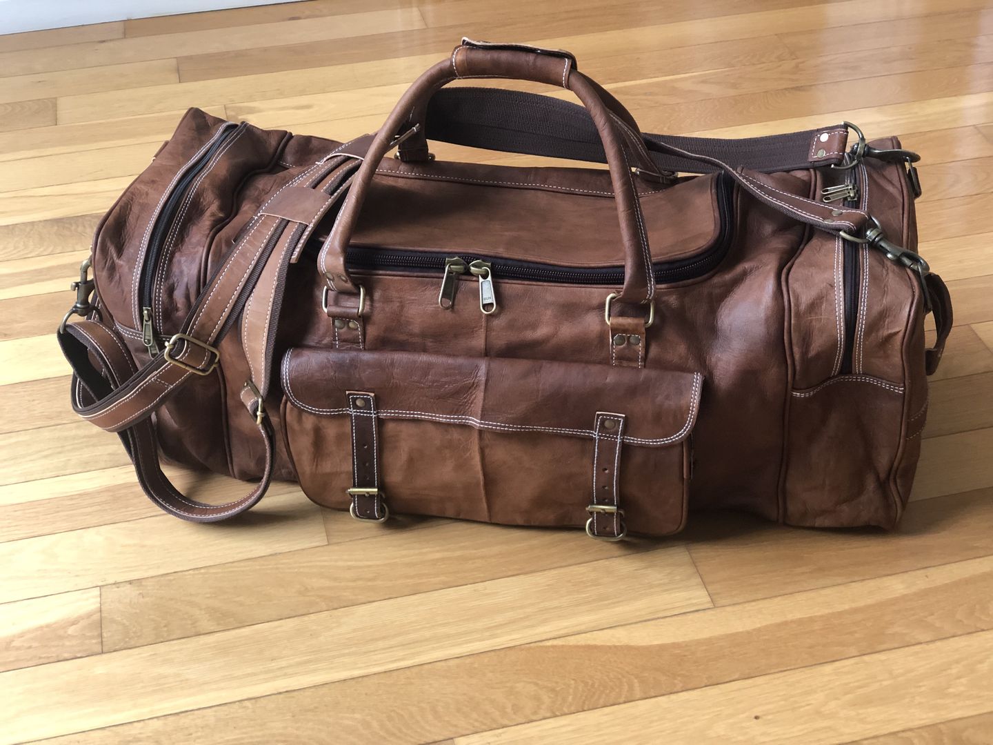Customer photo review of Walker Leather Weekender Bag