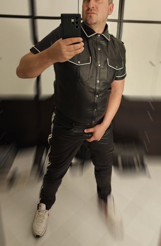 Customer photo review of Original Leather Police Shirt - White Piping