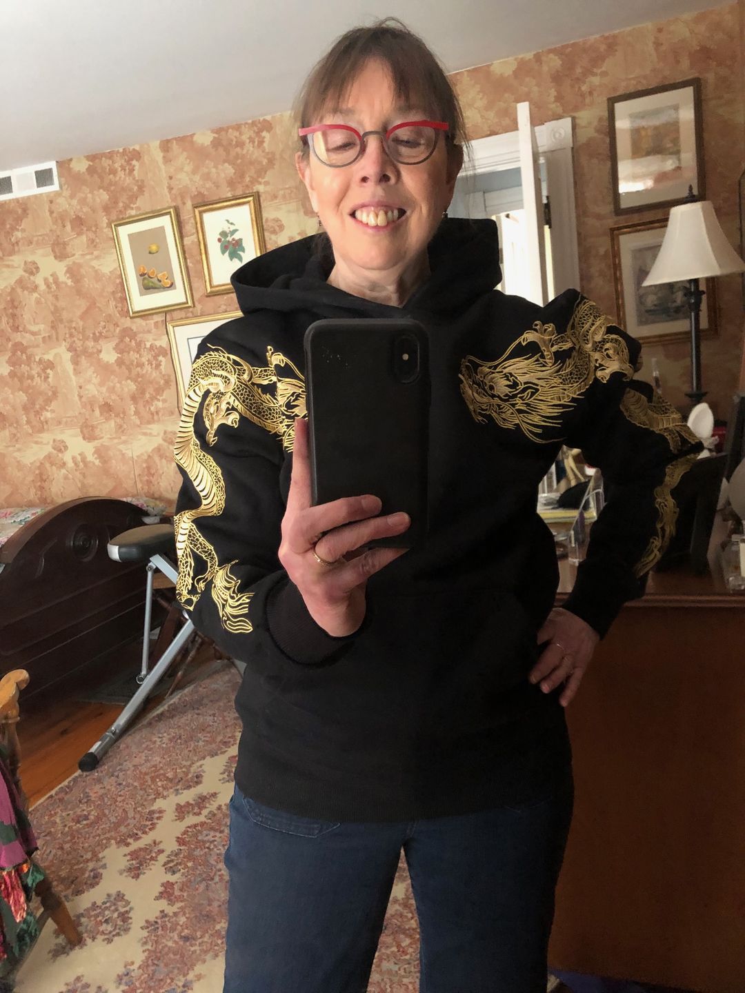 Customer photo review of Double Flying Dragons Embroidery Hoodie