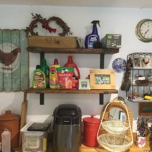 Customer photo review of Rustic Wooden Wall Shelves with Industrial Style Bracket | 22.5cm depth