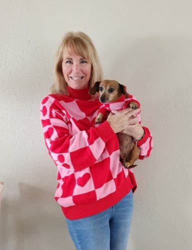 Customer photo review of Oversized Human Knitted Love Sweater