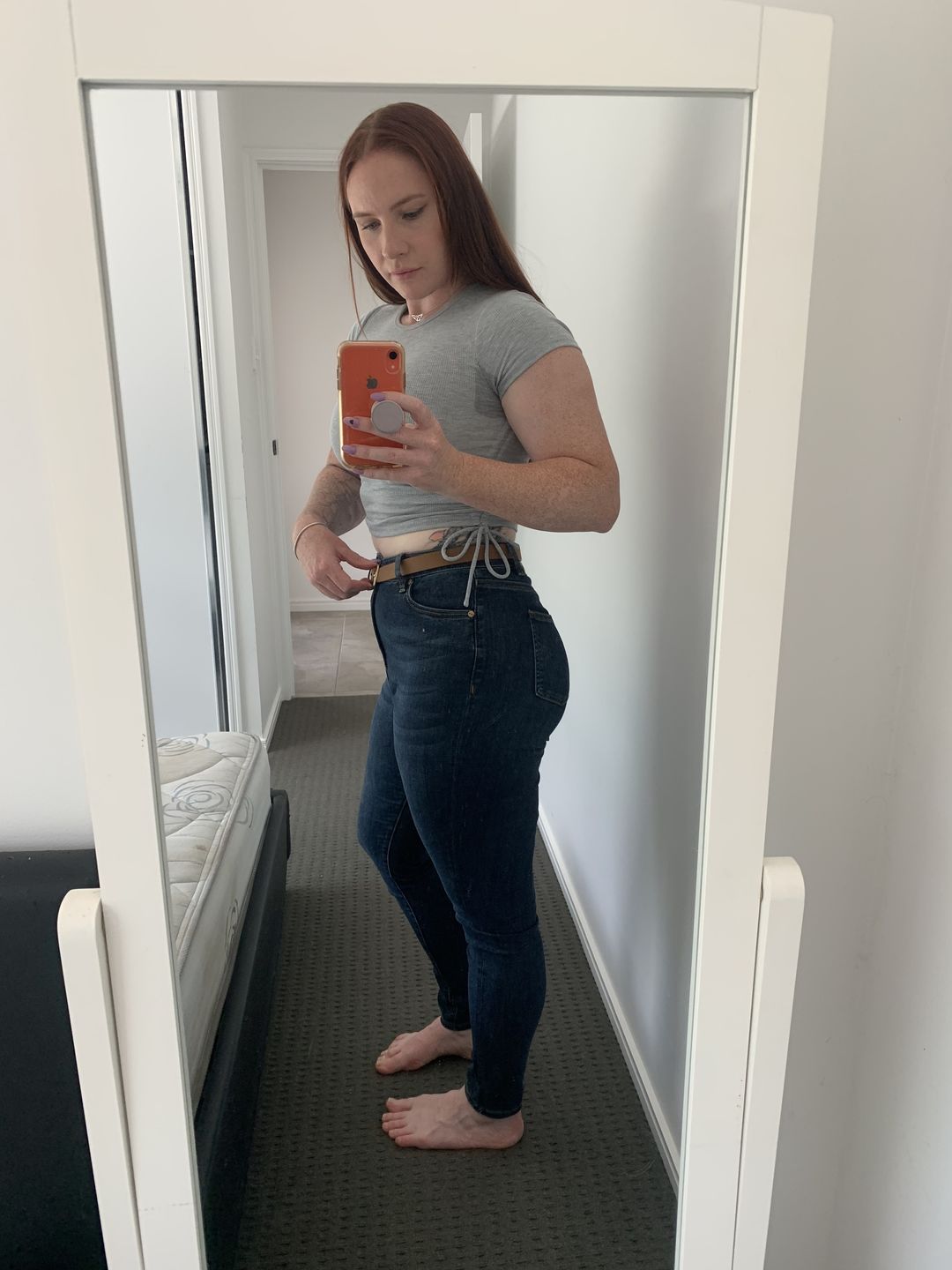 Customer photo review of Impact High Waisted Skinny Jeans - Deep Indigo
