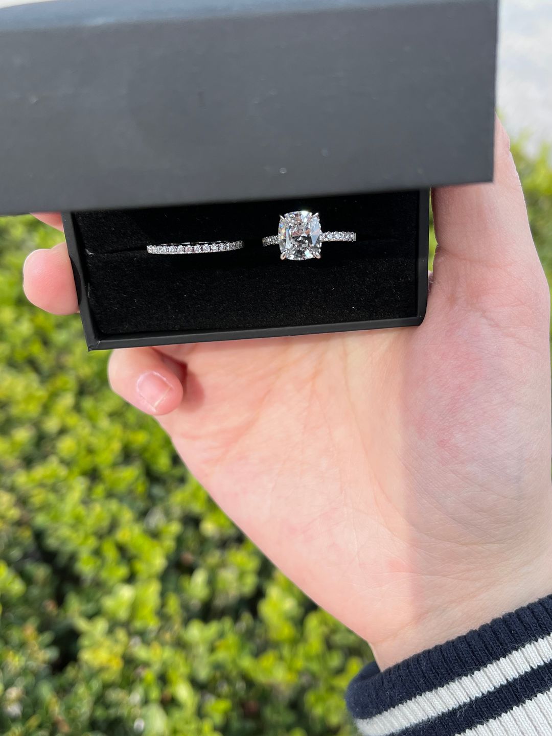 Customer photo review of S925 Classic 3.0 Carat Cushion Cut White Sapphire Wedding Set In Sterling Silver