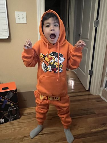 Customer photo review of Kids Rawballer Chenille Hoodie and Jogger Set