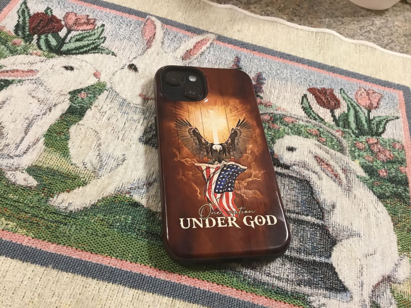 Customer photo review of One Nation Under God, Bald Eagle With American Flag, Phone Case