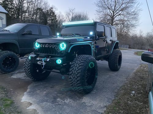 Customer photo review of Shark Grille & RGB Halo Headlights & RGB Halo Fog Lights Combo for Jeep Wrangler JK