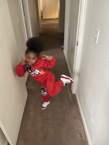 Customer photo review of Kids Space Teddy RAW Drip White Chenille Hoodie and Jogger Set