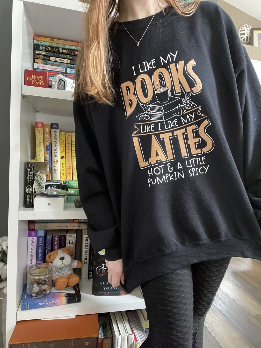 Customer photo review of i like my books like i like my lattes sweatshirt