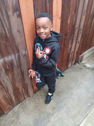 Customer photo review of Kids Space Teddy RAW Drip White Chenille Hoodie and Jogger Set