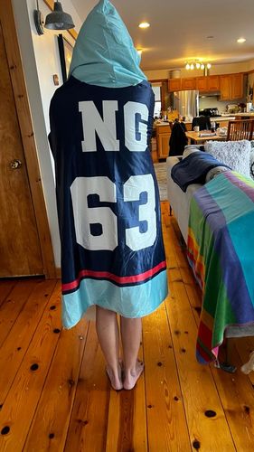 Customer photo review of Personalized Hockey Hooded Blanket