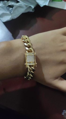 Customer photo review of 12mm Iced Out Clasp Cuban Link Chain and Bracelet Set in 18K Gold