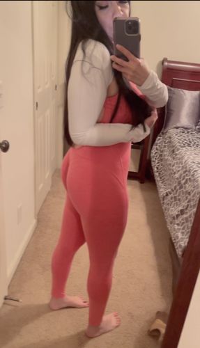 Customer photo review of Heather Watermelon Snatching Scrunch Butt Jumpsuit