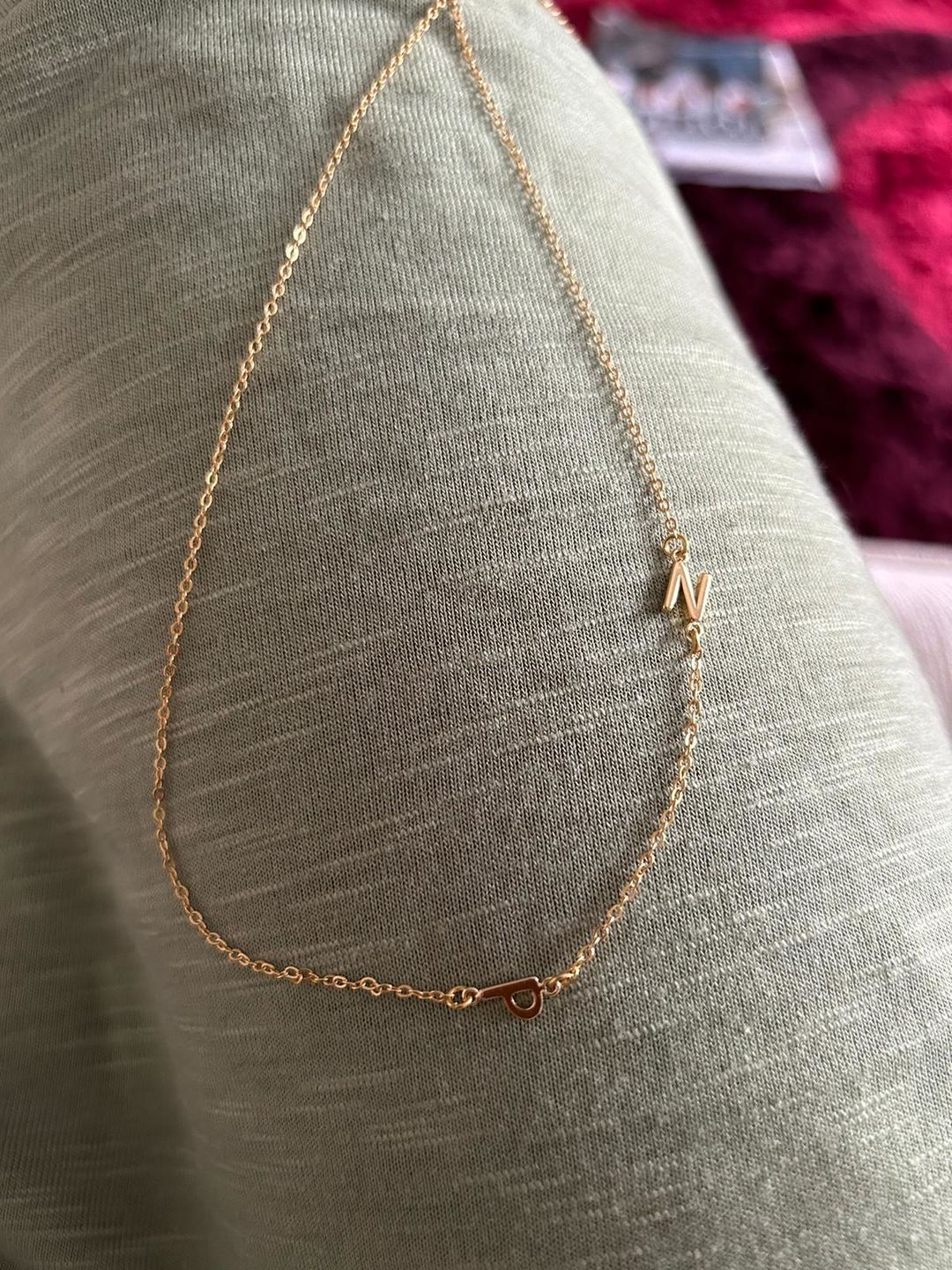 Customer photo review of Sideways Initial Letter Necklace