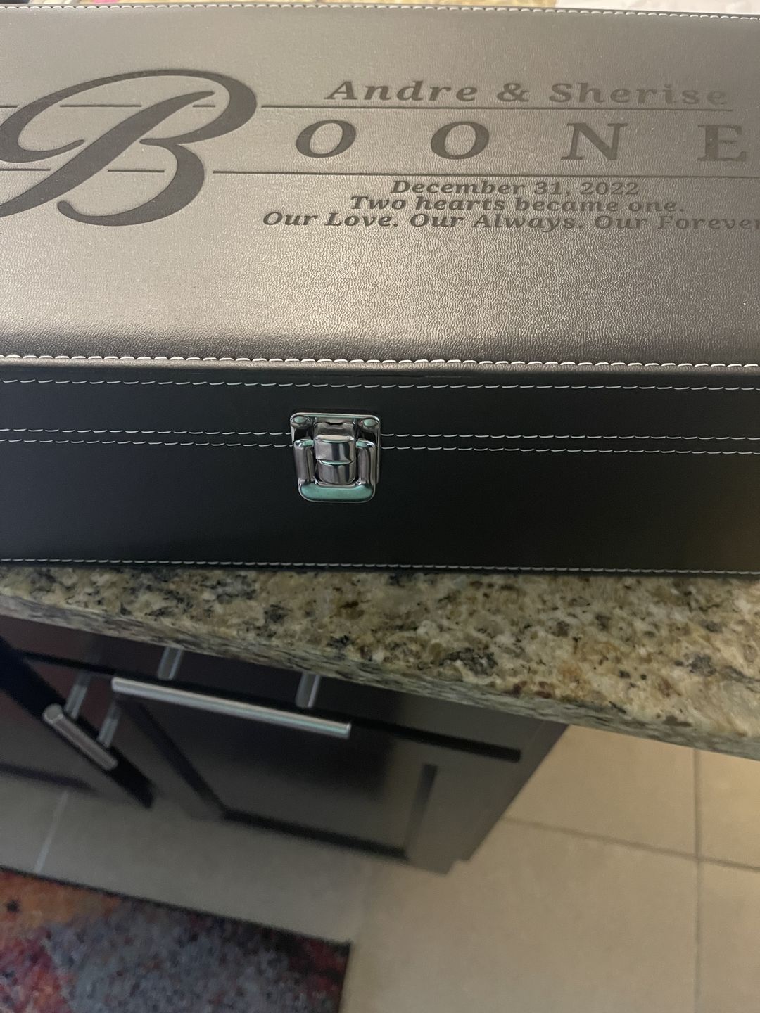 Customer photo review of Engraved Premium Leather Twin Wine Box & Accessories