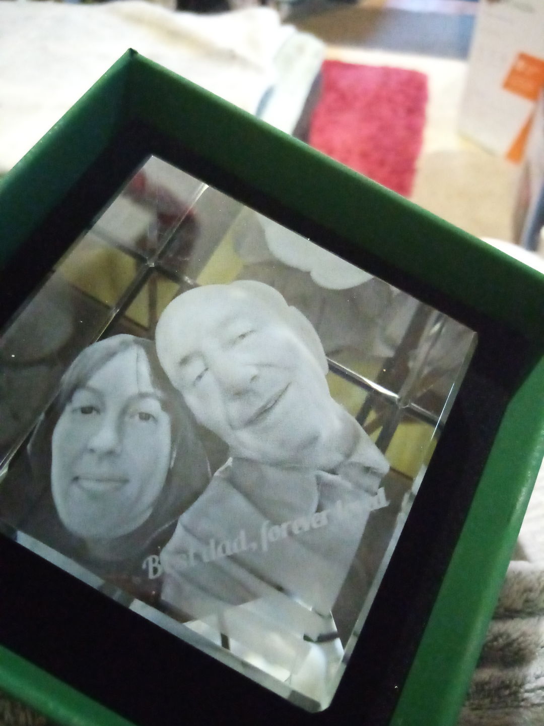 Customer photo review of NZ Made Personalised 3D Photo Crystal Rectangle - 60mm x 100mm x 50mm