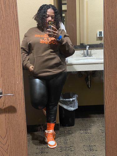 Customer photo review of Faux Leather Leggings up to 3XL (Black)