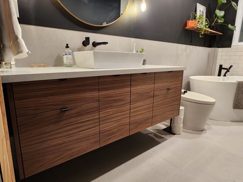 Customer photo review of Austin 60" Wall Mount American Black Walnut Bathroom Vanity