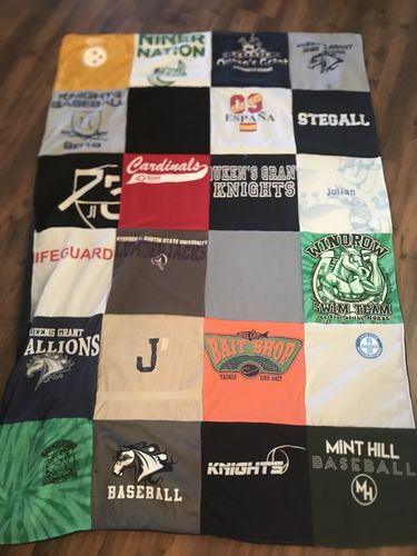 T-shirt quilt featuring queens grant knights, mint hill baseball by Marianne from NC