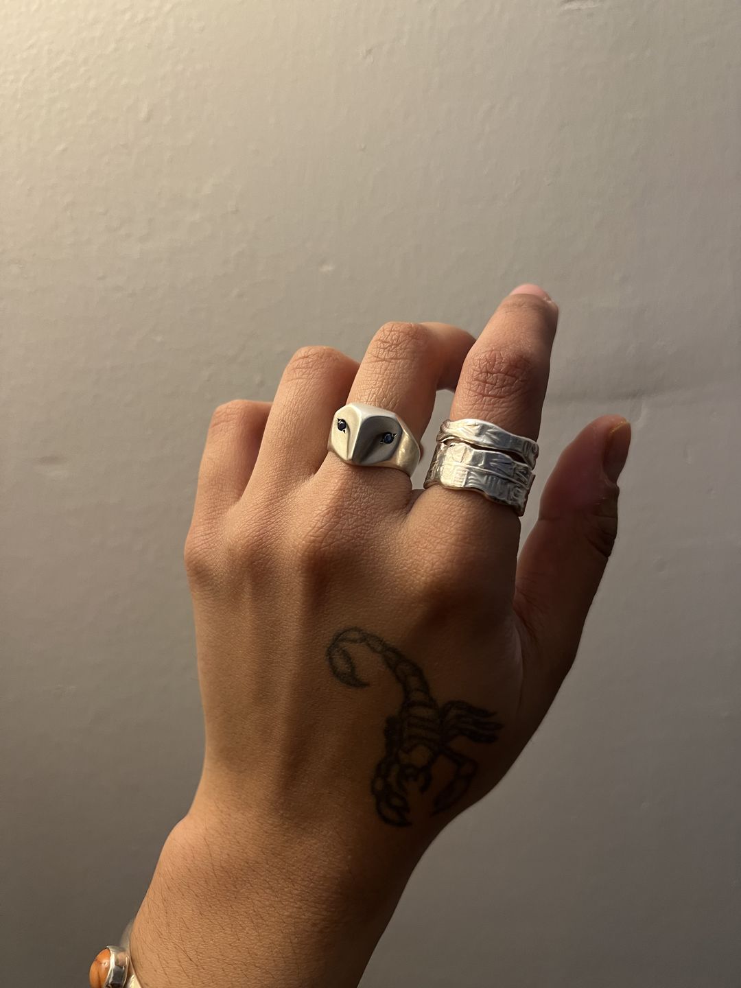 Customer photo review of Owl Ring with Sapphire Eyes