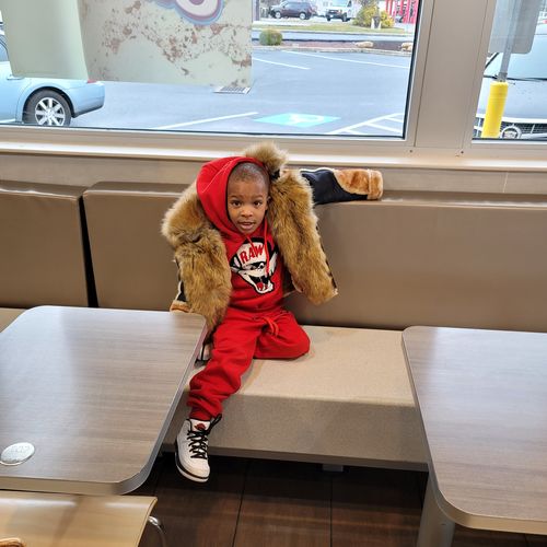 Customer photo review of Kids Survive Chenille Hoodie and RAW Basic Red Jogger Set