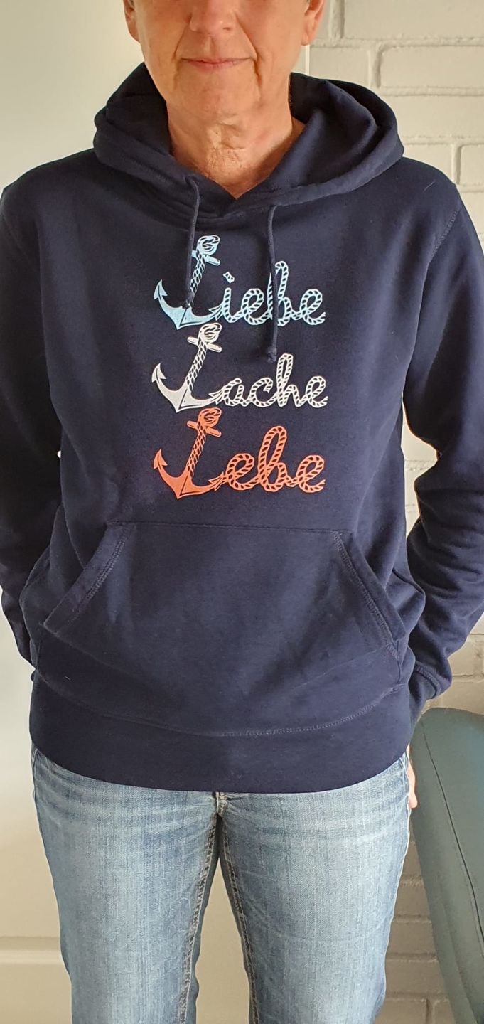 Customer photo review of Liebe Lache Lebe · Unisex Bio Hoodie