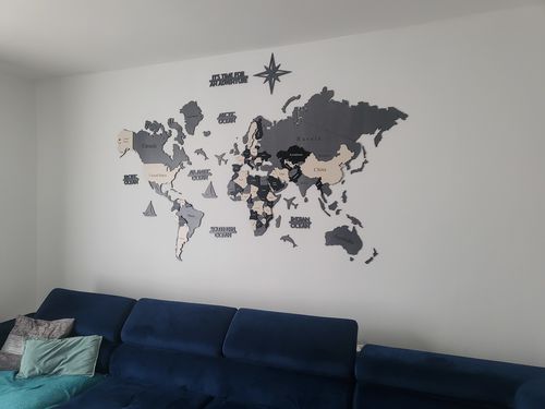 Customer photo review of 3D Wooden Grey Tones World Map Wall Art Multilayered - Multicolor