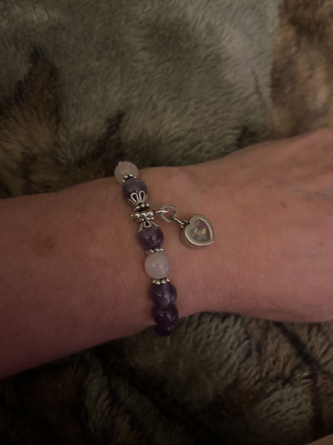 Customer photo review of Amethyst and Rose Quartz Healing Bracelet with Cremation Ashes
