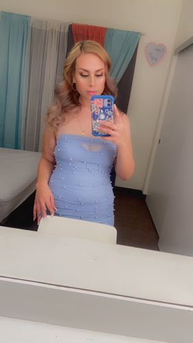 Customer photo review of Pearl Mini Dress (BABY BLUE)