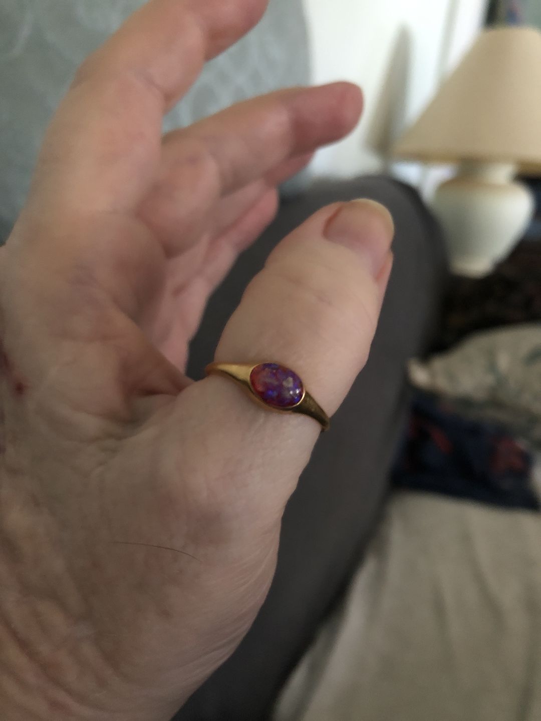 Customer photo review of Golden Oval Ring with Cremation Ashes