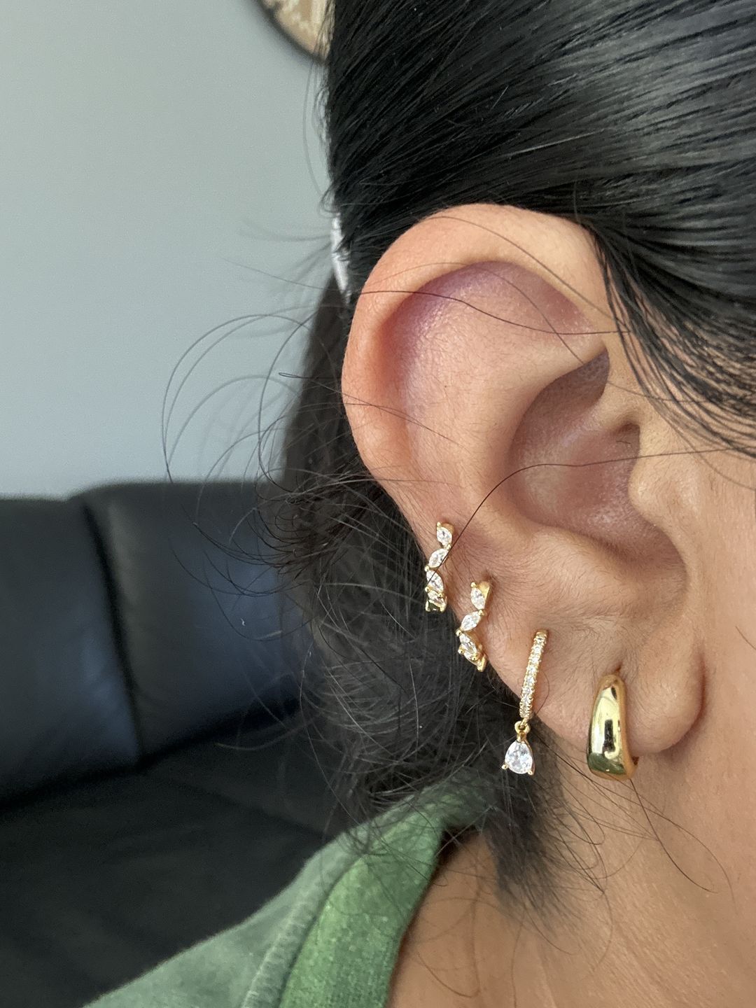 Customer photo review of Marquise Sapphire Huggie Earrings