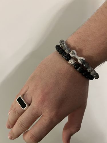 Customer photo review of White Gold Lion with Black & Grey Stones Set