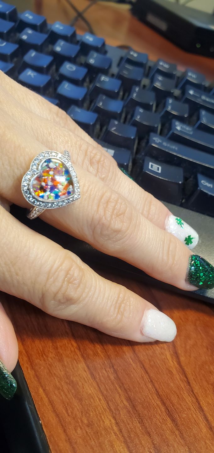 Customer photo review of Bedazzled Heart Cremation Ring
