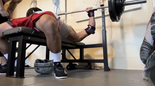 Customer photo review of PR Purple Arm Day Bundle - Purple (Wrist Wraps, Elbow Wraps, and Lifting Straps)