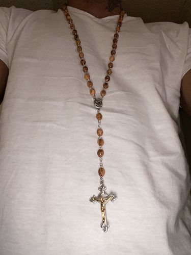 Customer photo review of Olive Wood Carved Beads Rosary with Holy Soil - Holy Land Rosaries
