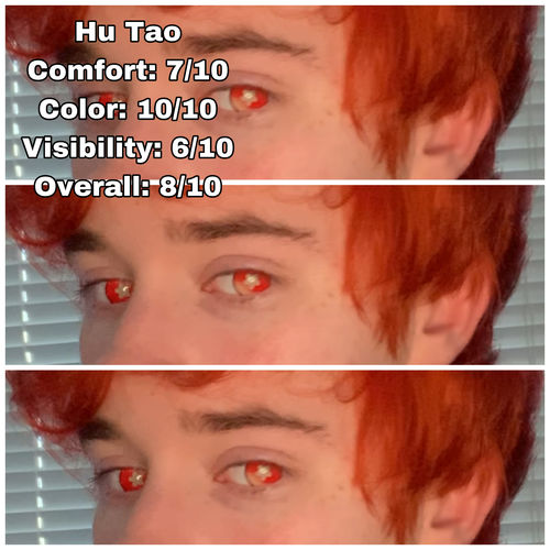 Customer photo review of Genshin Hutao Red Colored Contact Lenses