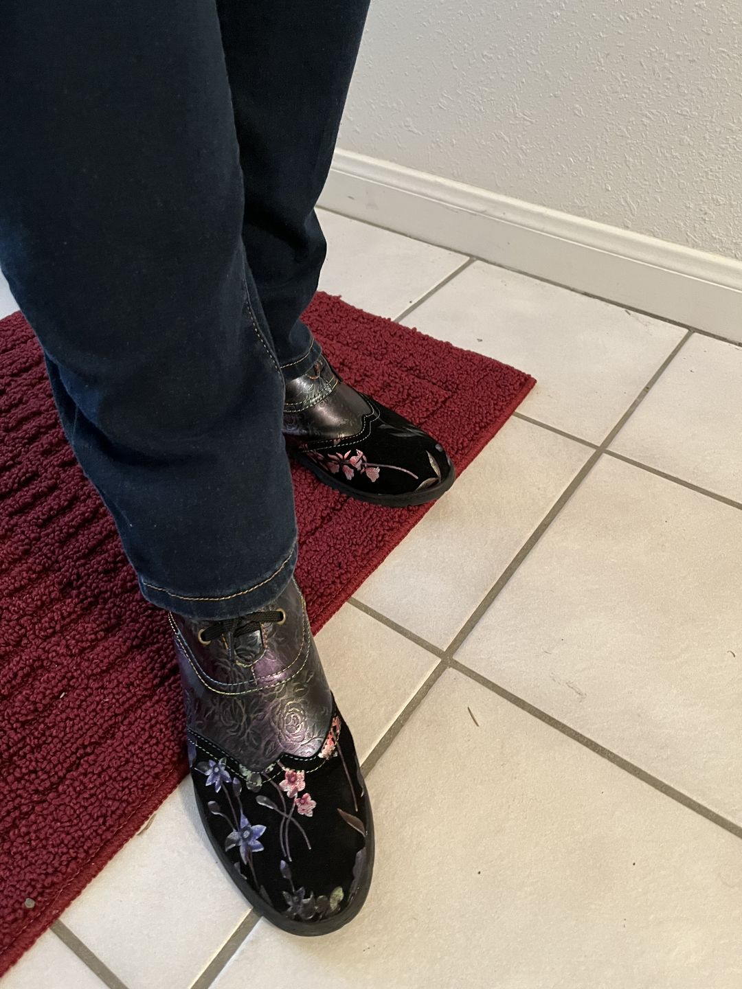 Customer photo review of Genuine Leather Embossed Comfy Ankle Boots