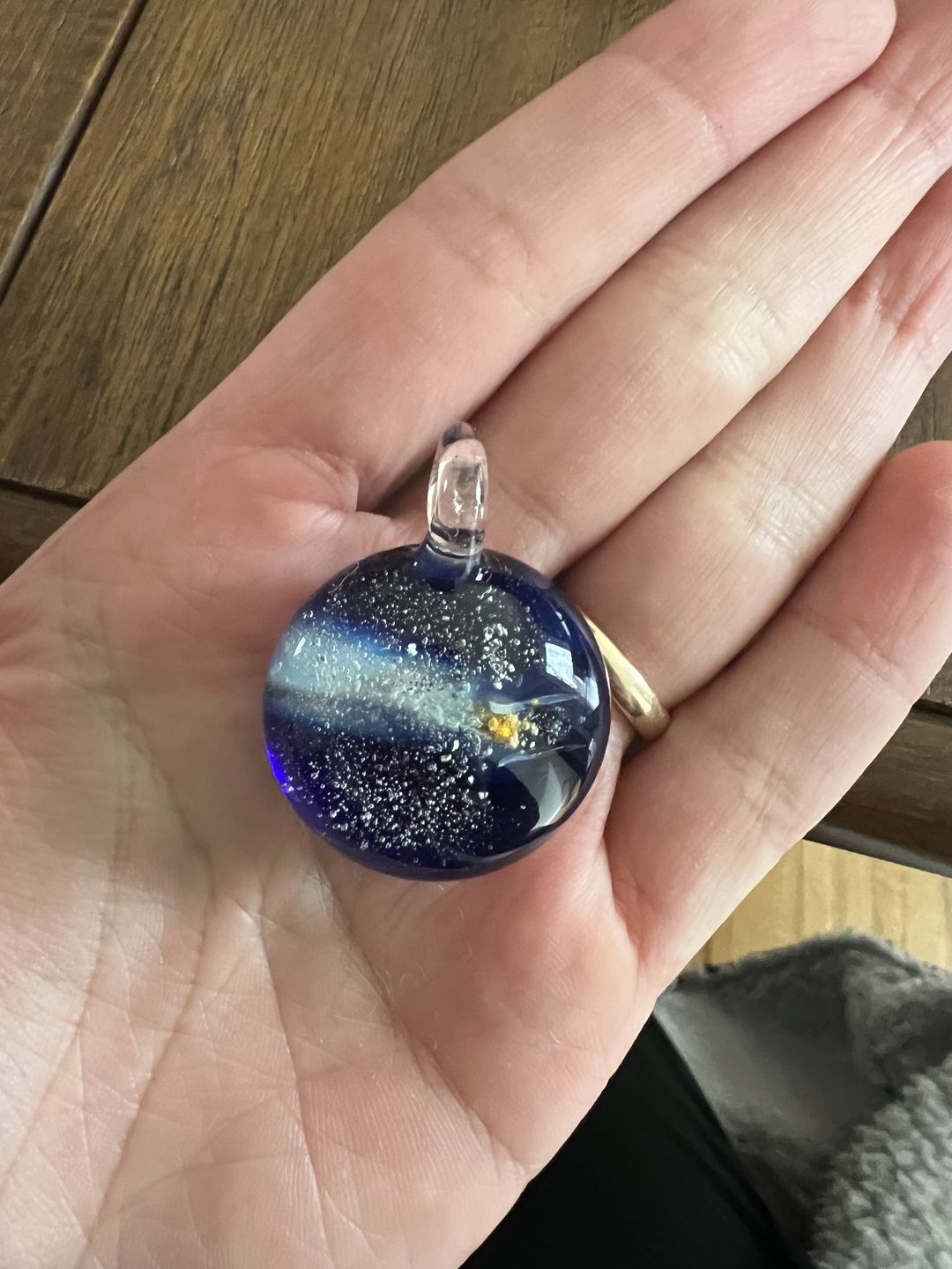 Customer photo review of Halley's Comet Glass Pendant