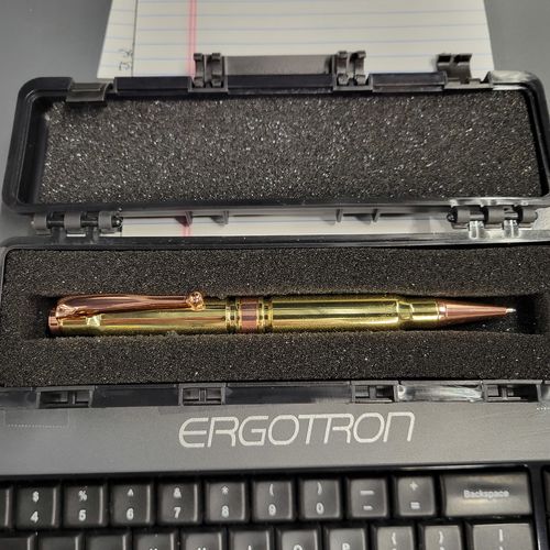 Customer photo review of .308 Real Bullet Authentic Brass Casing Refillable Twist Pen - Tactical Gift Box - Polished Brass