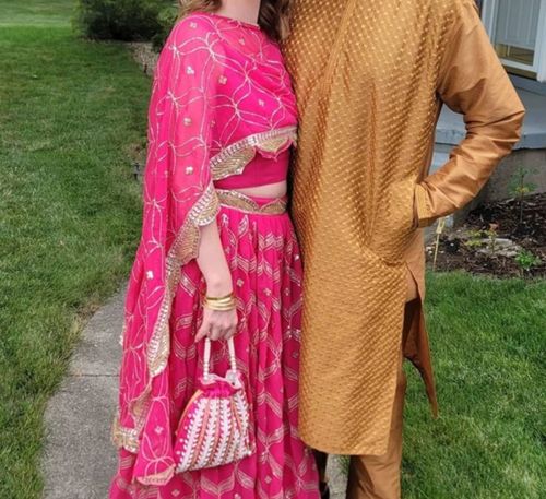 Customer photo review of Pink Embroidered Party Wear Designer Georgette Lehenga