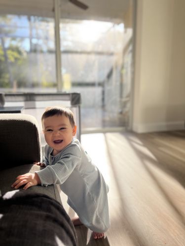 Customer photo review of Ribbed thermal romper in blue