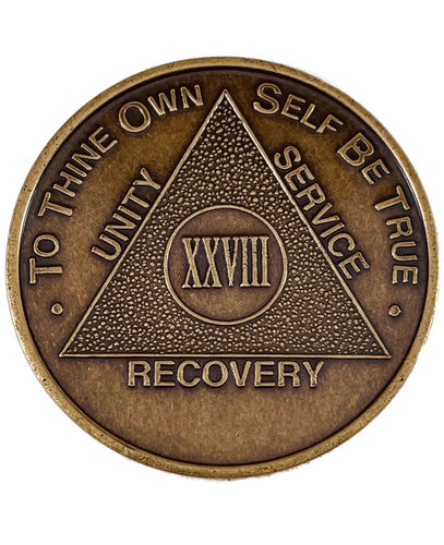 Customer photo review of Recovery Mint 28 Year Bronze AA Meeting Chips - Twenty-Eight Year Sobriety Coins/Tokens