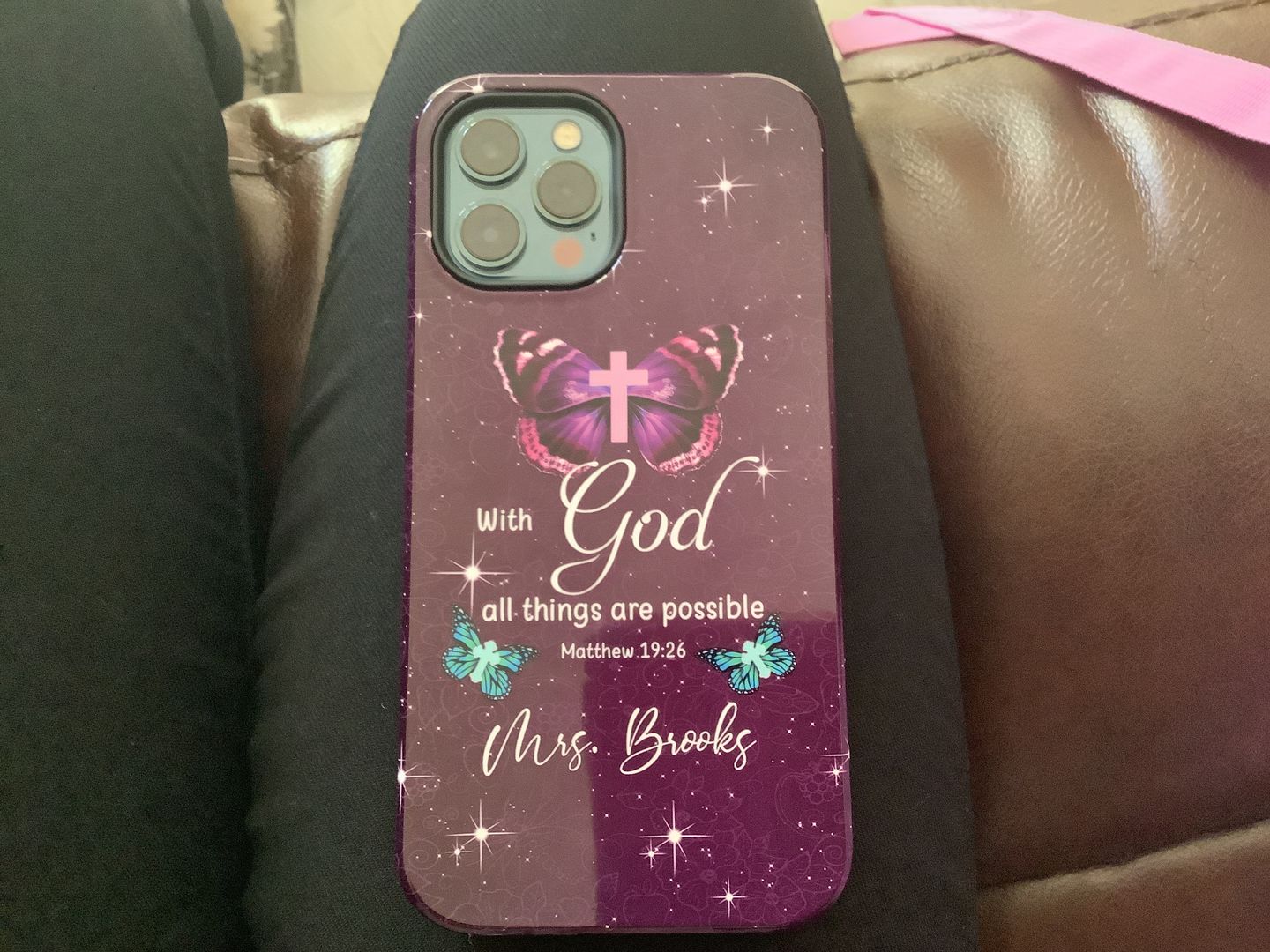 Customer photo review of Custom phone case: With God all things are possible Matthew 19:26 personalized name phone case