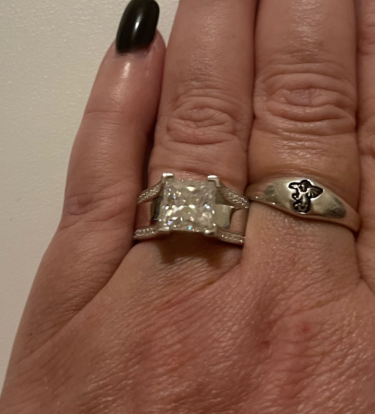 Customer photo review of Princess Cut Moissanite Triple Row Pave Engagement Ring