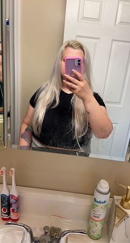 Customer photo review of Hair Topper for Thinning Crown Mono Base Lightest Blonde #60