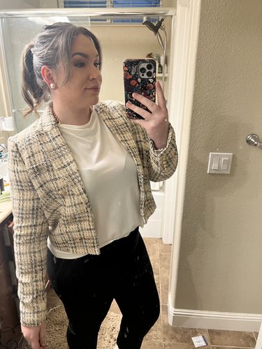 Customer photo review of Plaid Boucle Blazer